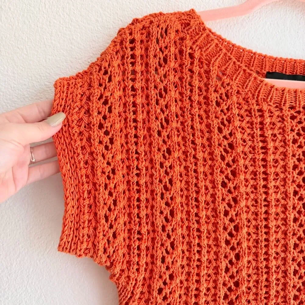 Zara Crochet Short Dolman Sleeve Crop Top in Bright Orange size Medium
